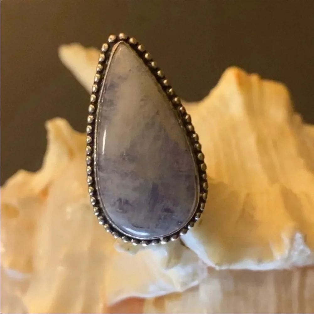 Rainbow Moonstone teardrop gemstone ring. - Picture 7 of 10